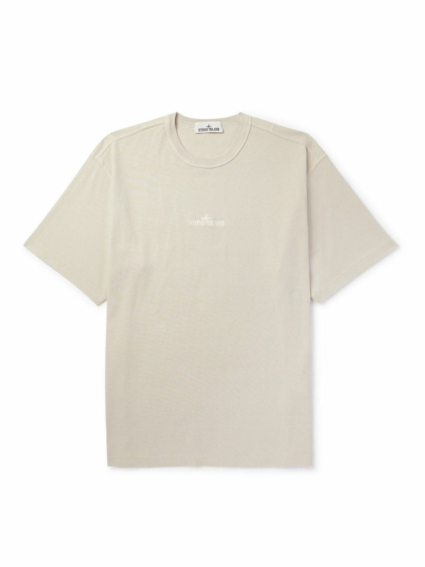 Photo: Stone Island - Logo-Embroidered Garment-Dyed Cotton-Jersey T-Shirt - White