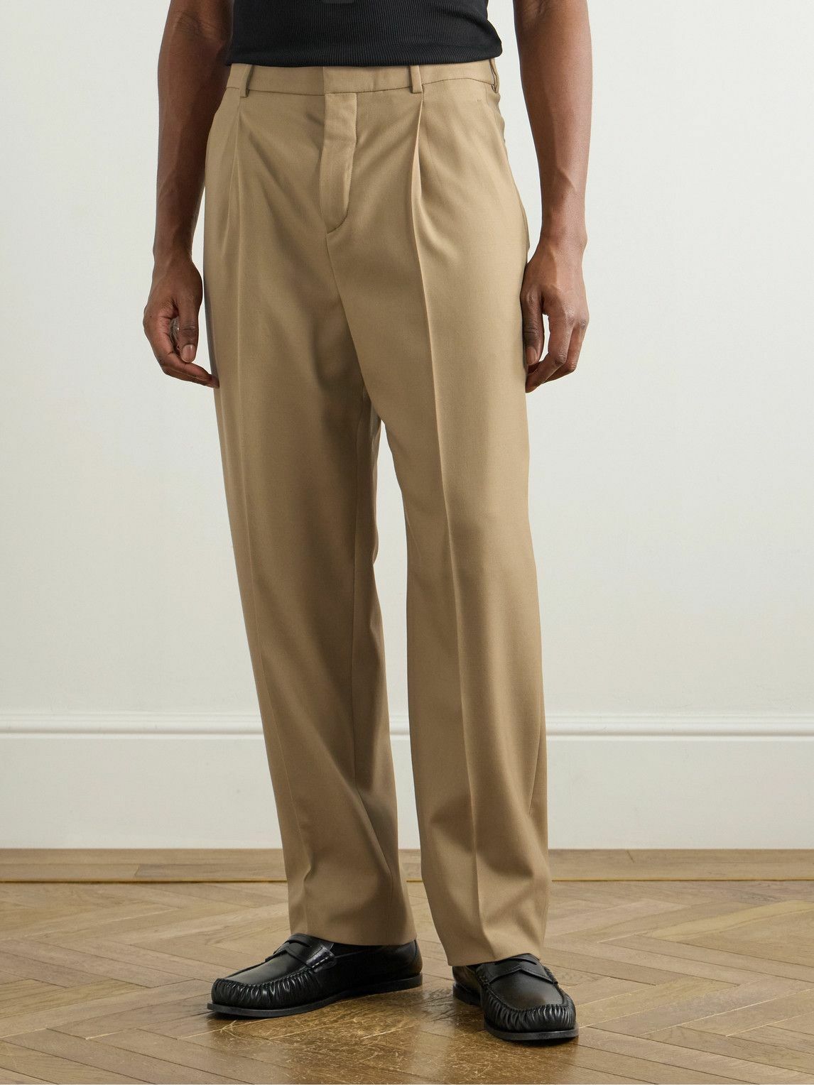 SAINT LAURENT - Tapered Pleated Grain de Poudre Wool Trousers - Neutrals