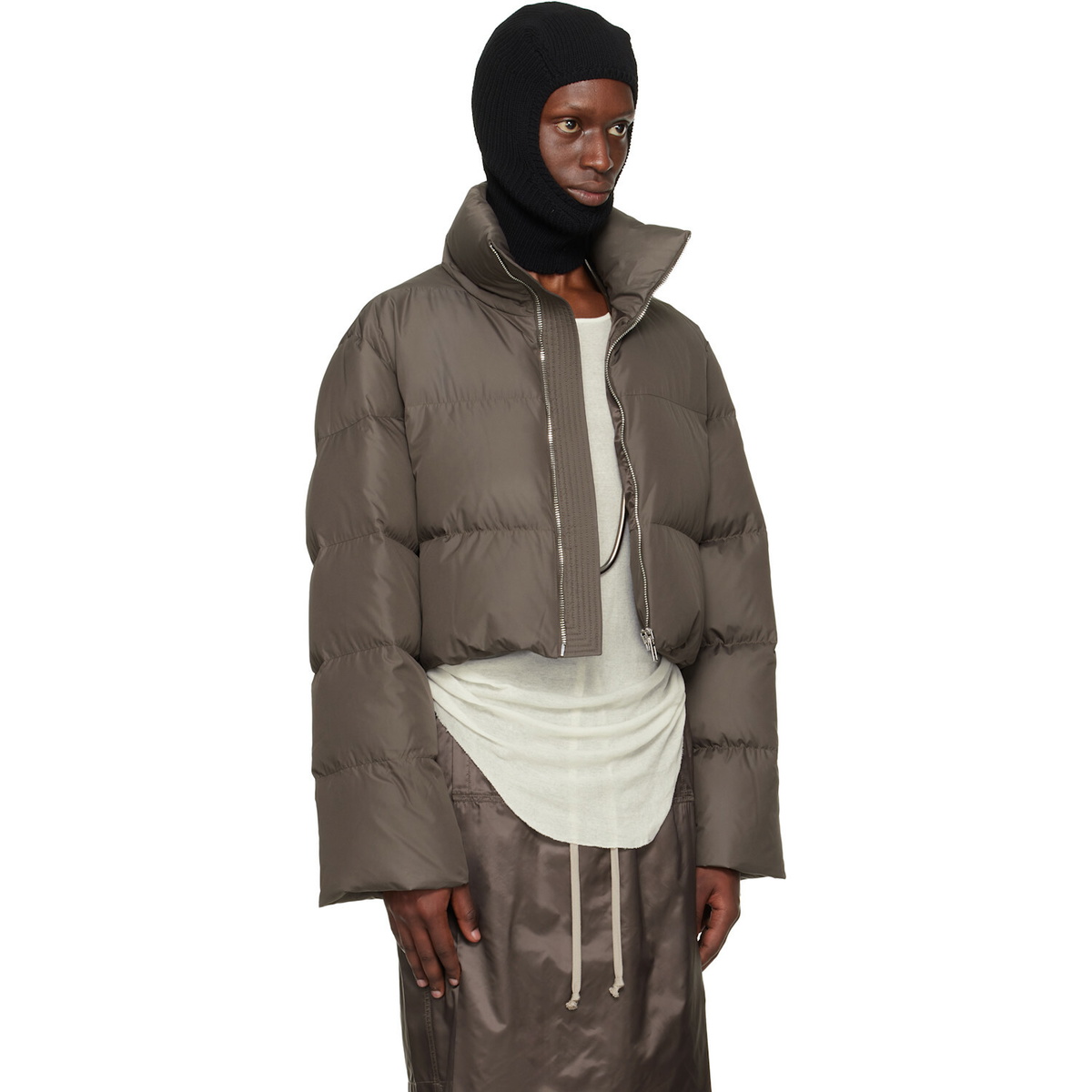 Rick Owens Moncler + Rick Owens Gray Cropped Cyclopic Down Jacket
