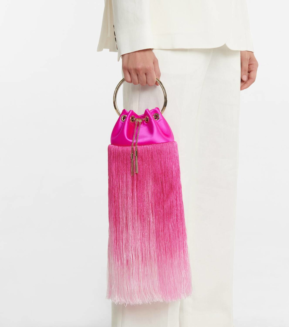 Jimmy Choo Bon Bon fringed satin bucket bag Jimmy Choo