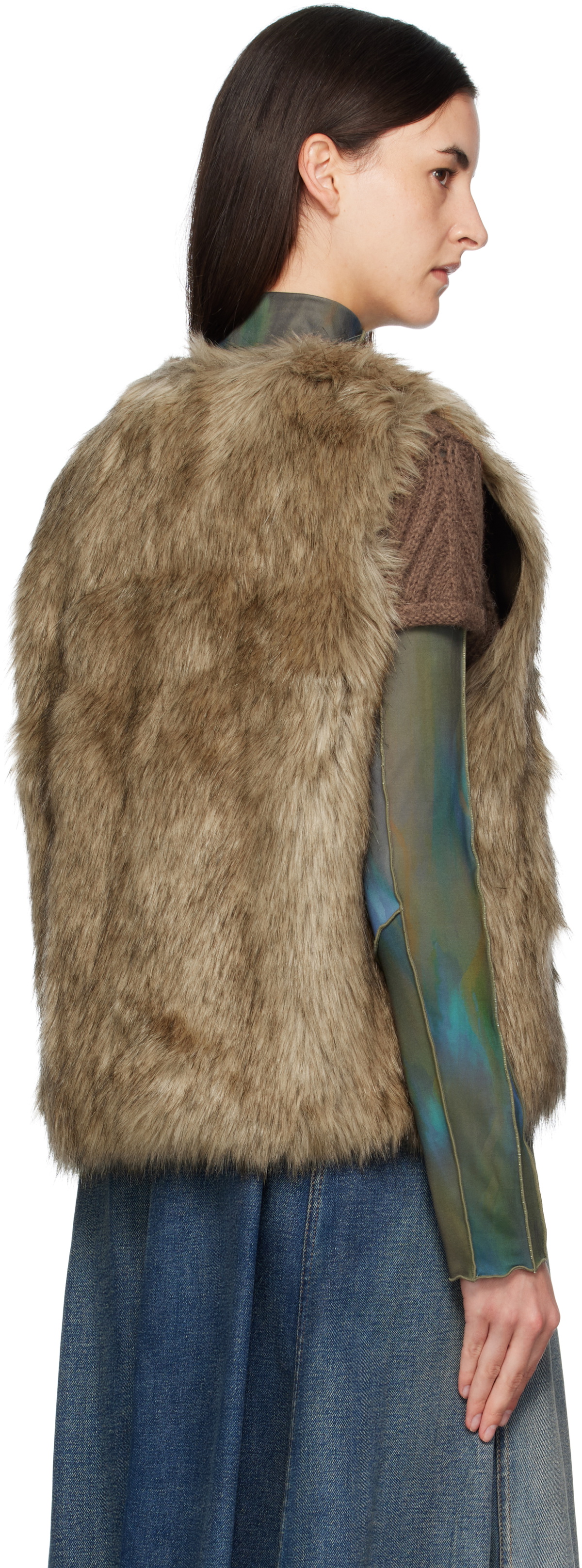 Andersson Bell Brown Curved Placket Reversible Faux-Fur Vest