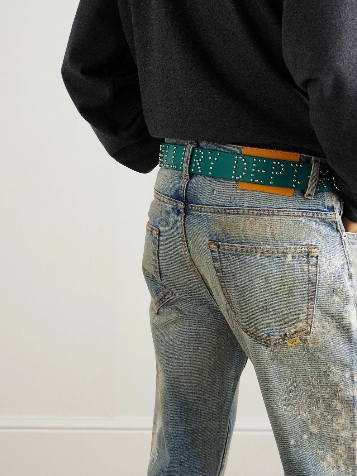 Gallery Dept. - Croc-Effect Trimmed Studded Leather Belt - Blue