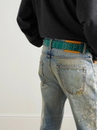 Gallery Dept. - Croc-Effect Trimmed Studded Leather Belt - Blue