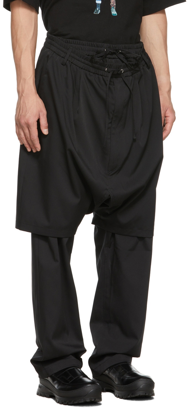 JERIH Black Double Layered Trousers