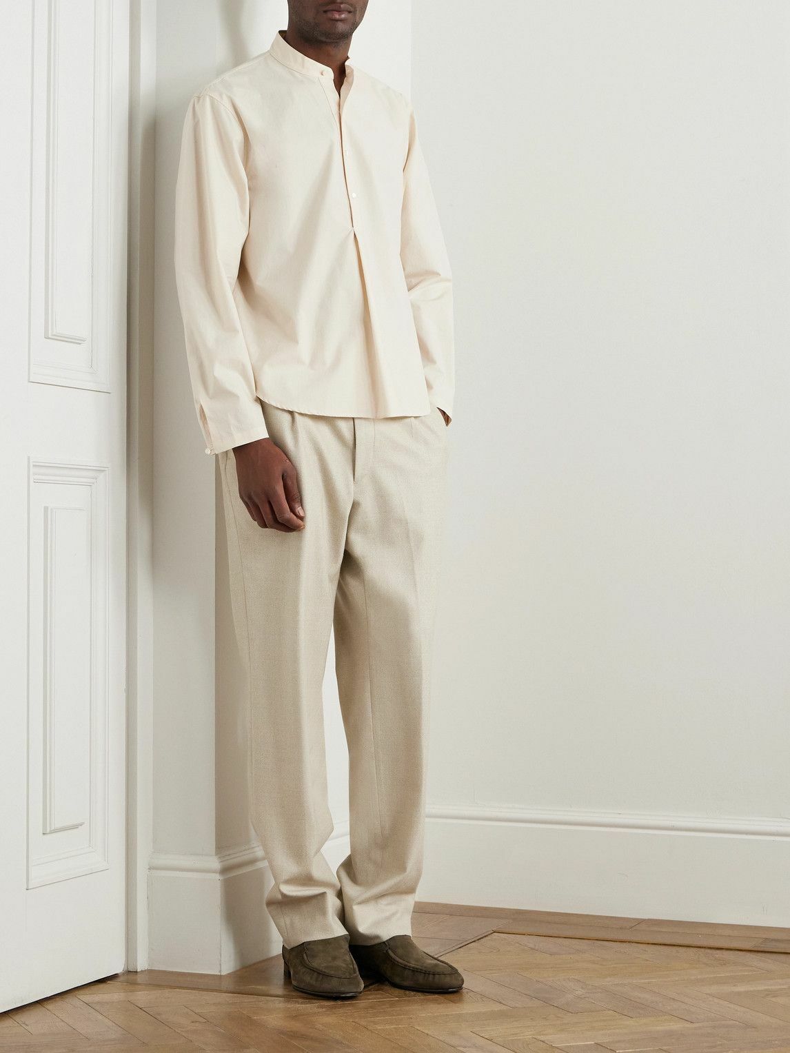 Stòffa - Grandad-Collar Cotton-Poplin Half-Placket Shirt - Neutrals