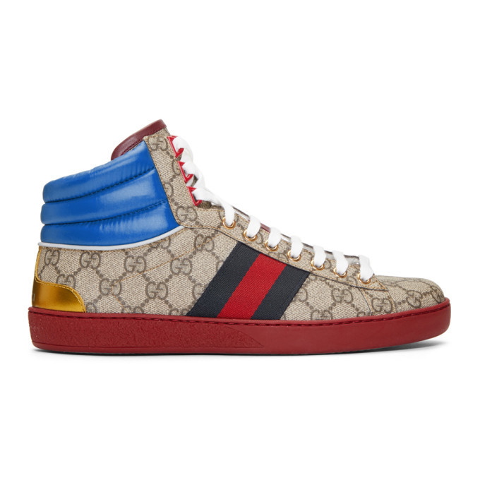 Photo: Gucci Beige GG Ace High-Top Sneakers
