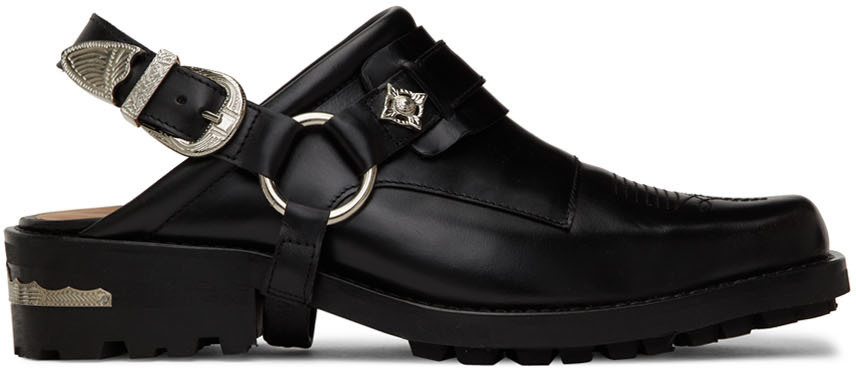 Toga Virilis Black Leather Slingback Loafers Toga Virilis