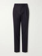 Canali - Tapered Pleated Wool-Twill Trousers - Blue