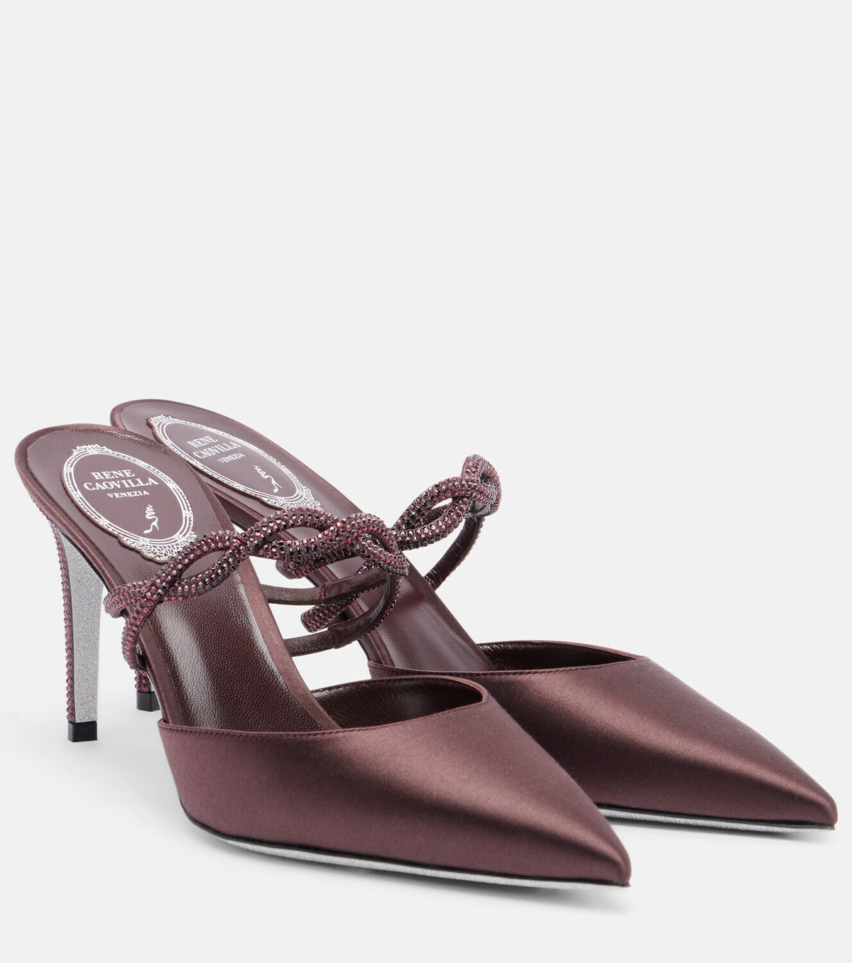 Rene Caovilla Crystal-embellished satin mules
