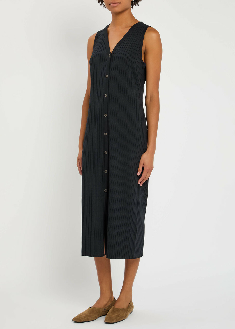 Vince Ribbed Stretch-knit Midi Dress Navy