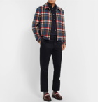 Thom Browne - Slim-Fit Button-Down Collar Denim-Panelled Cotton-Corduroy Shirt - Men - Navy