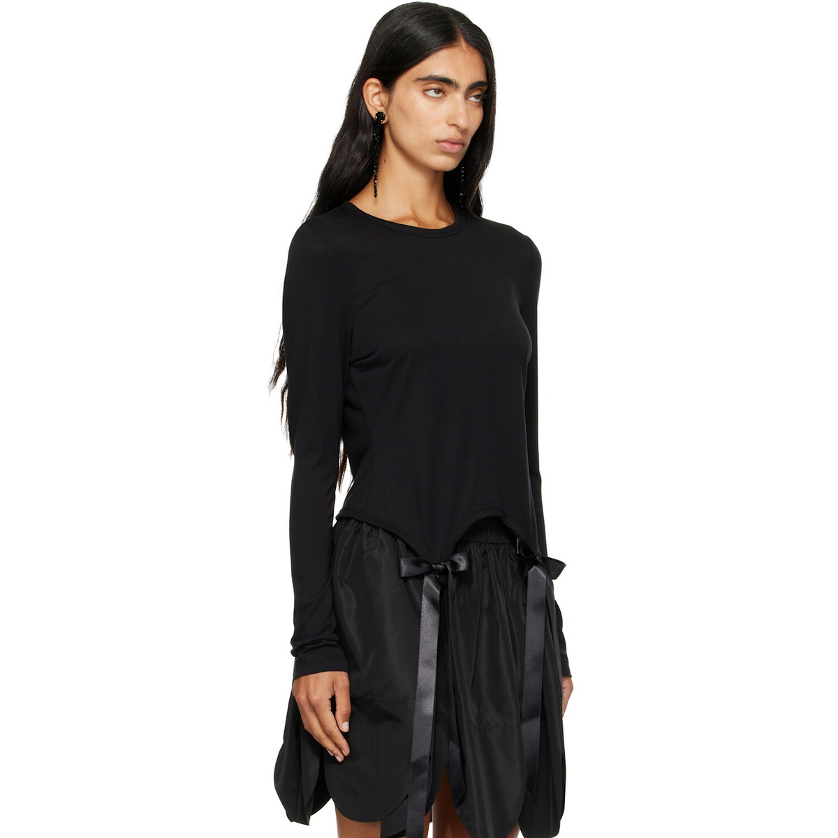 Simone Rocha Black Bow Tail Easy Long Sleeve T-shirt