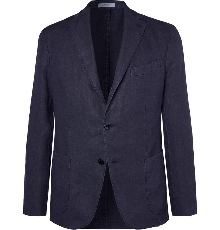 Photo: Boglioli - Navy K-Jacket Slim-Fit Unstructured Linen Suit Jacket - Navy