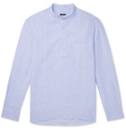 Rubinacci - Guru Grandad-Collar Striped Linen Half-Placket Shirt - Blue