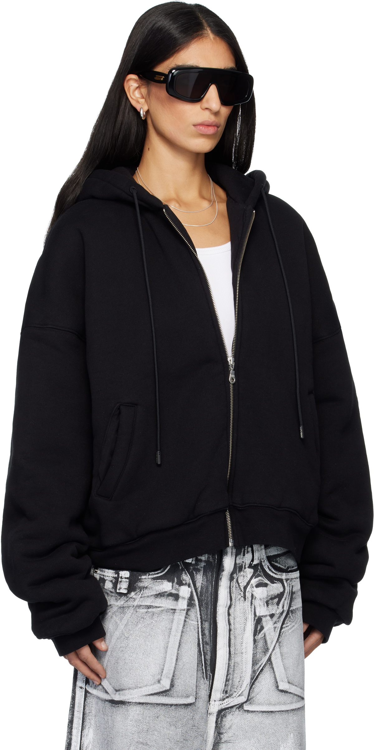 LU'U DAN SSENSE Exclusive Black Wadded Hoodie