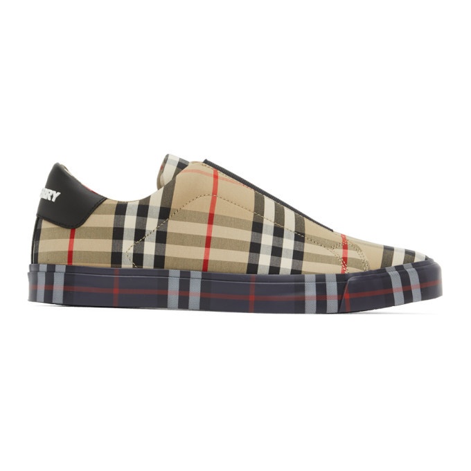 Photo: Burberry Beige Contrast Check Markham Sneakers