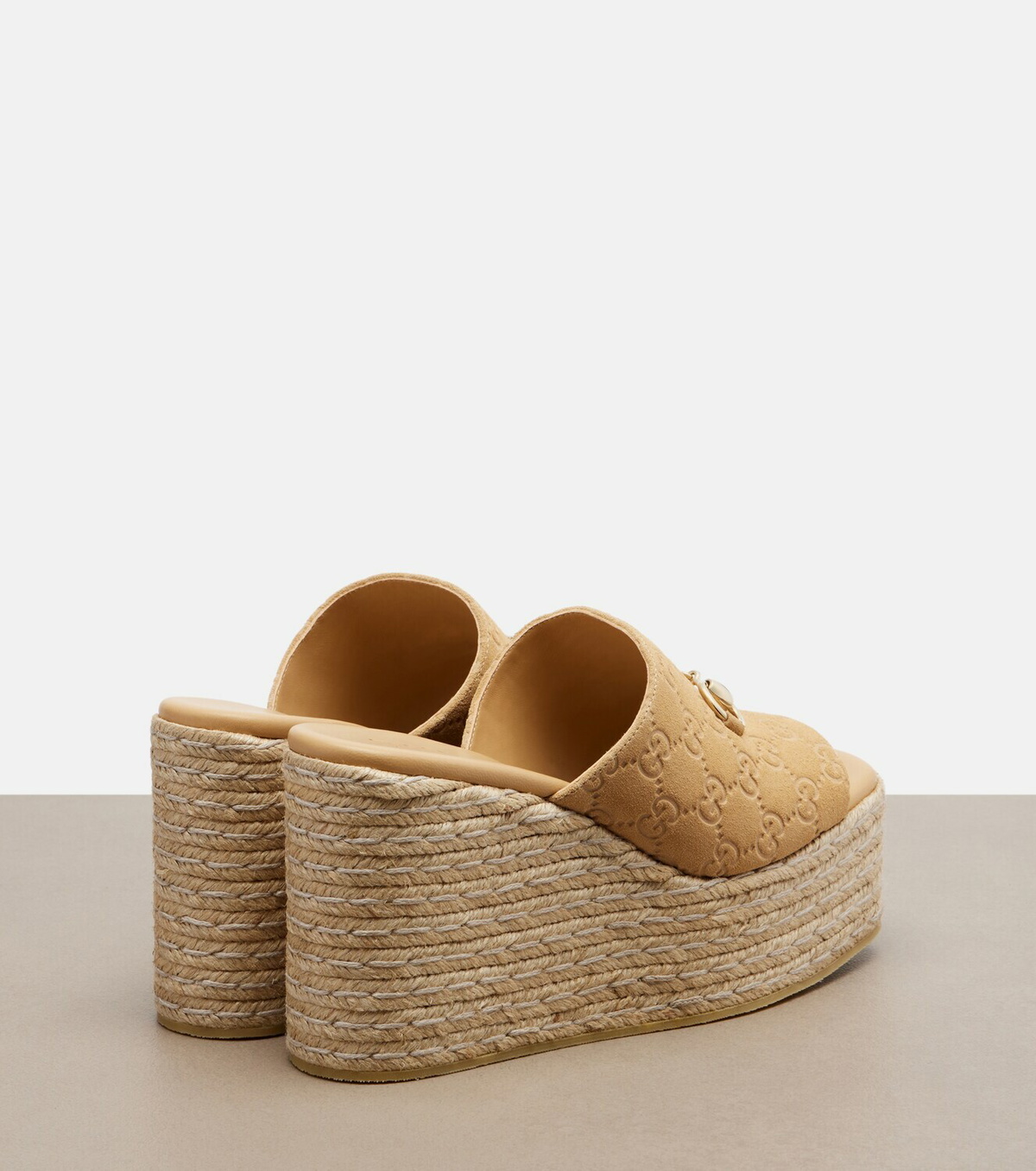 Gucci Horsebit GG suede espadrille wedges