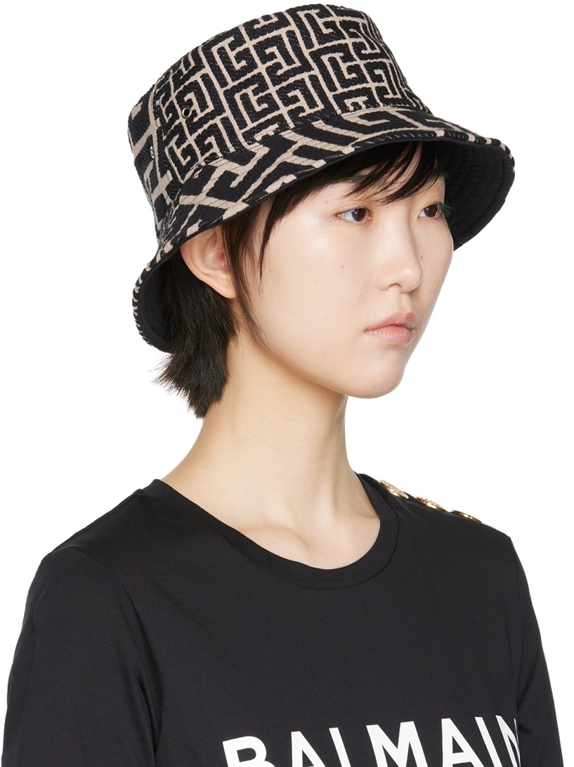 Jacquard bucket hat with Balmain monogram black - Women