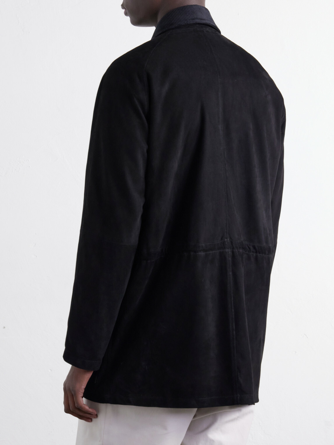 J. Mueser - Panelled Corduroy-Trimmed Suede Jacket - Black