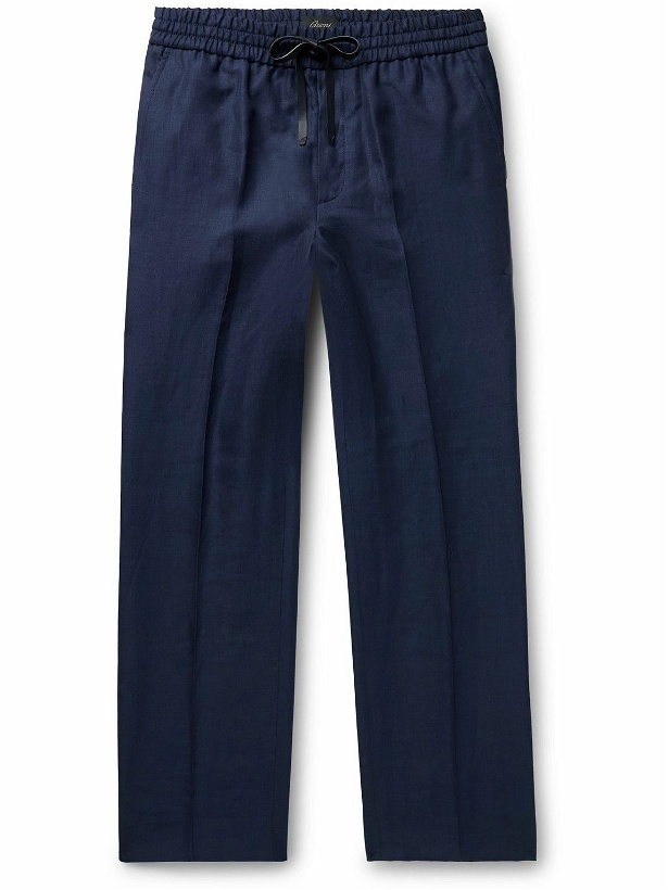 Photo: Brioni - Asolo Straight-Leg Linen, Wool and Silk-Blend Drawstring Trousers - Blue