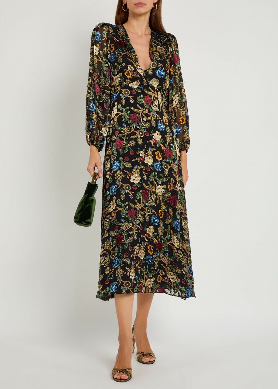 Alice + Olivia Mona Floral-devoré Chiffon Midi Dress Multicoloured