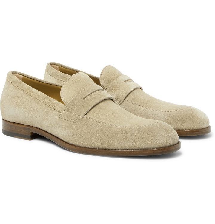 Photo: Hugo Boss - Brighton Suede Penny Loafers - Sand