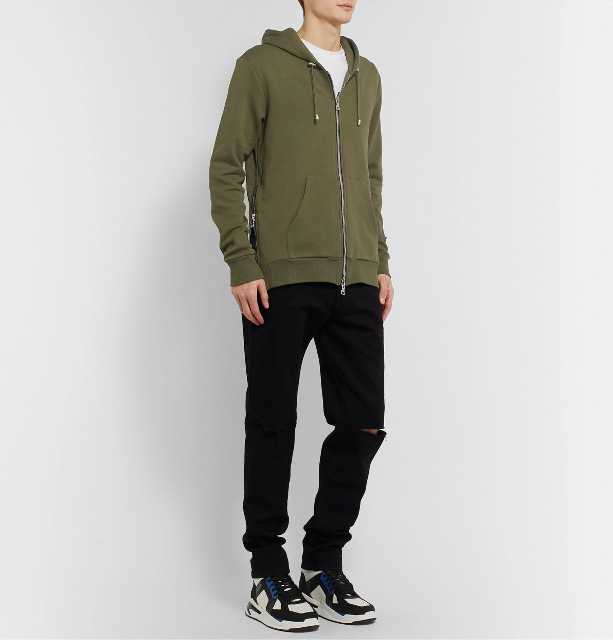 Balmain logo-print cotton hoodie - Green