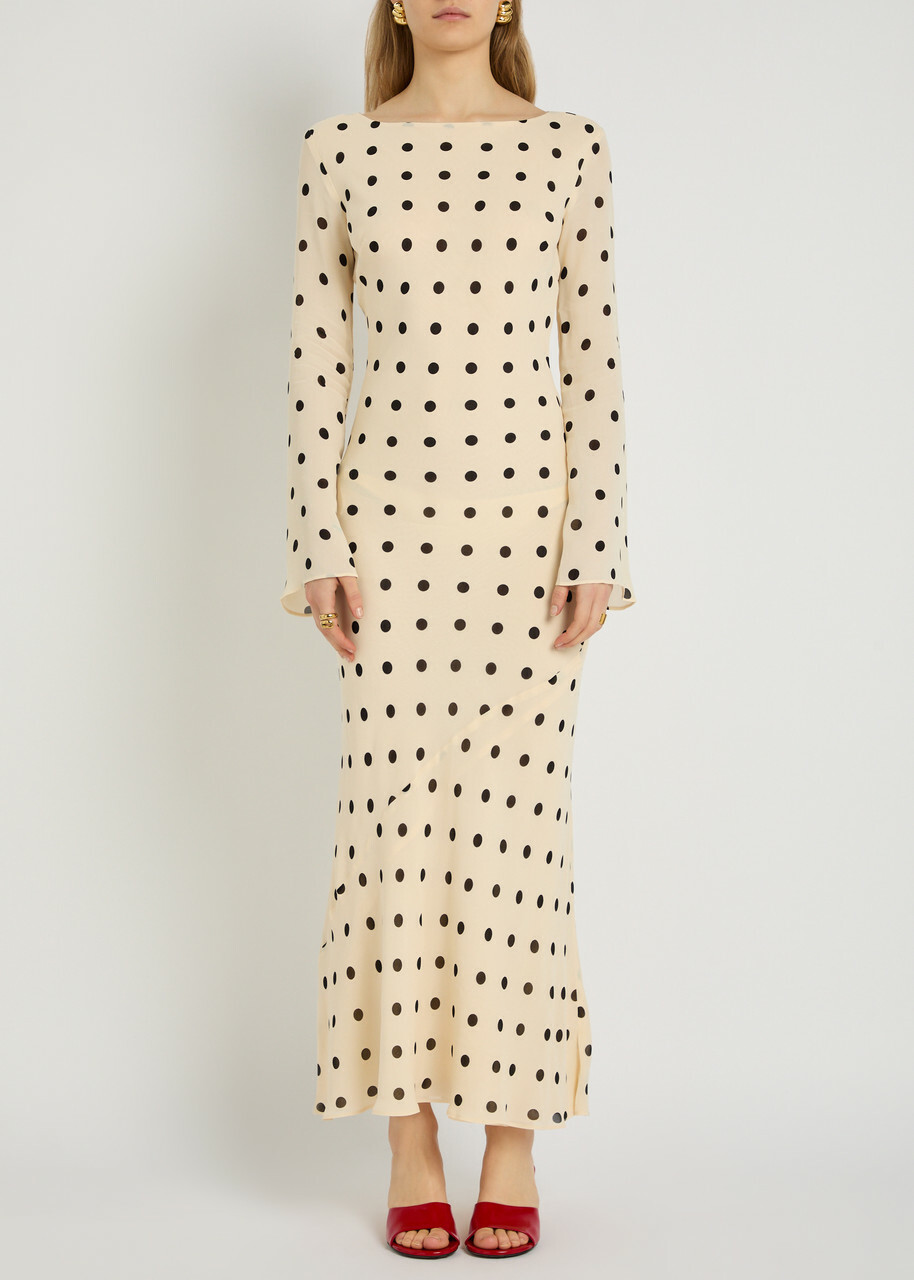 Reformation Esra Polka dot Chiffon Maxi Dress White