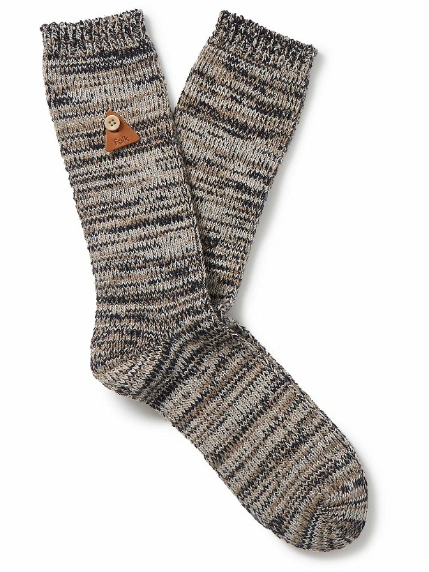Photo: Folk - Logo-Appliquéd Striped Knitted Socks - Neutrals
