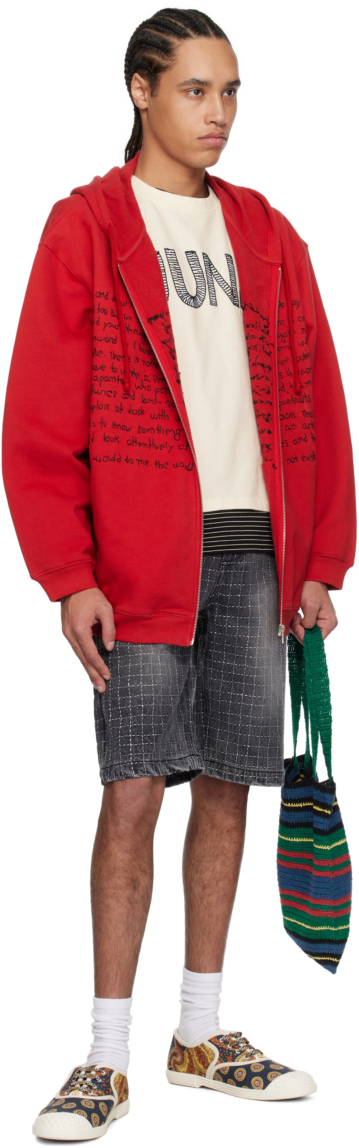 Glass Cypress Red Zip Up Swirly Text Hoodie