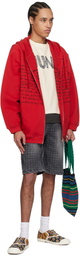Glass Cypress Red Zip Up Swirly Text Hoodie