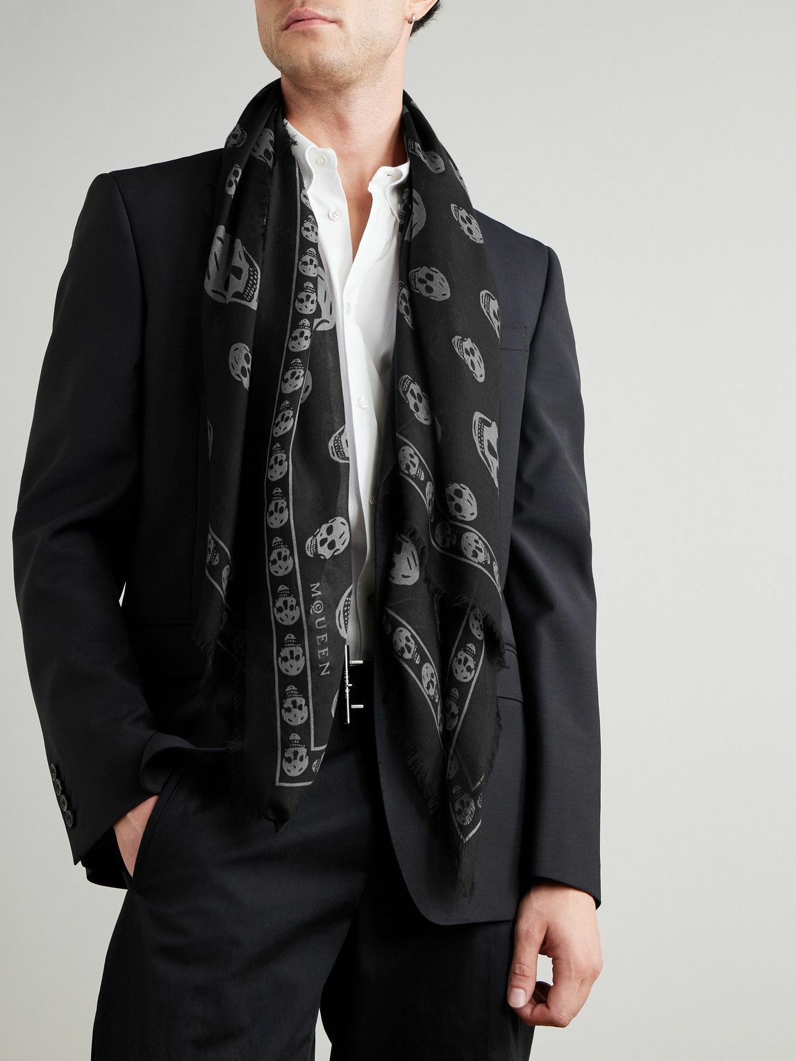 McQueen - Fringed Printed Modal and Silk-Blend Scarf