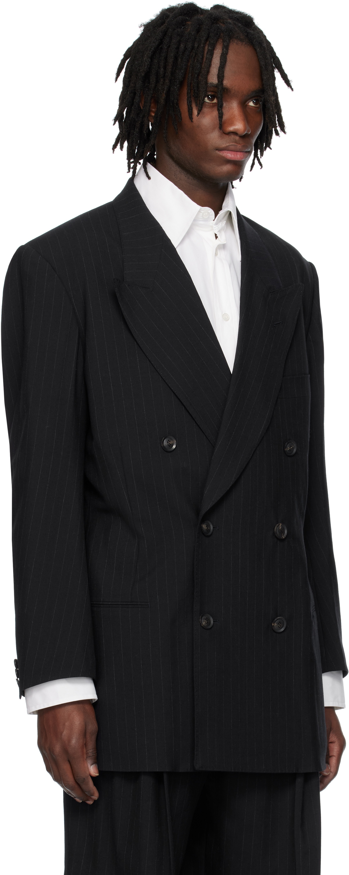 SOSHIOTSUKI Navy 6B Double Breasted Shaped Blazer