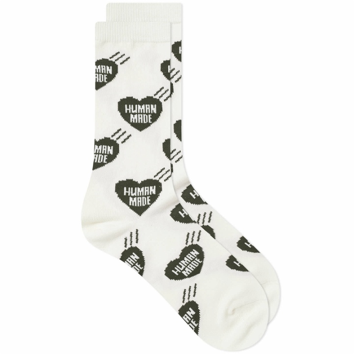Photo: Human Made Men's Heart Pattern Socks in Olive Drab