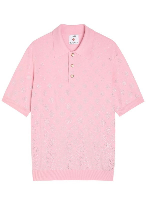 Photo: Casablanca Crystal-embellished Merino Wool Polo Shirt Pink