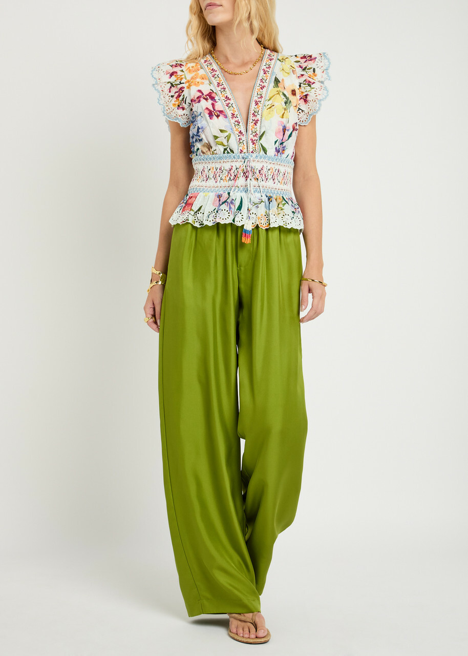 Farm Rio Greek Garden Floral-printed Cotton Blouse White