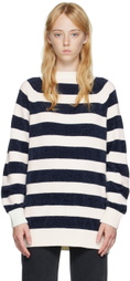 Pushbutton White Striped Sweater