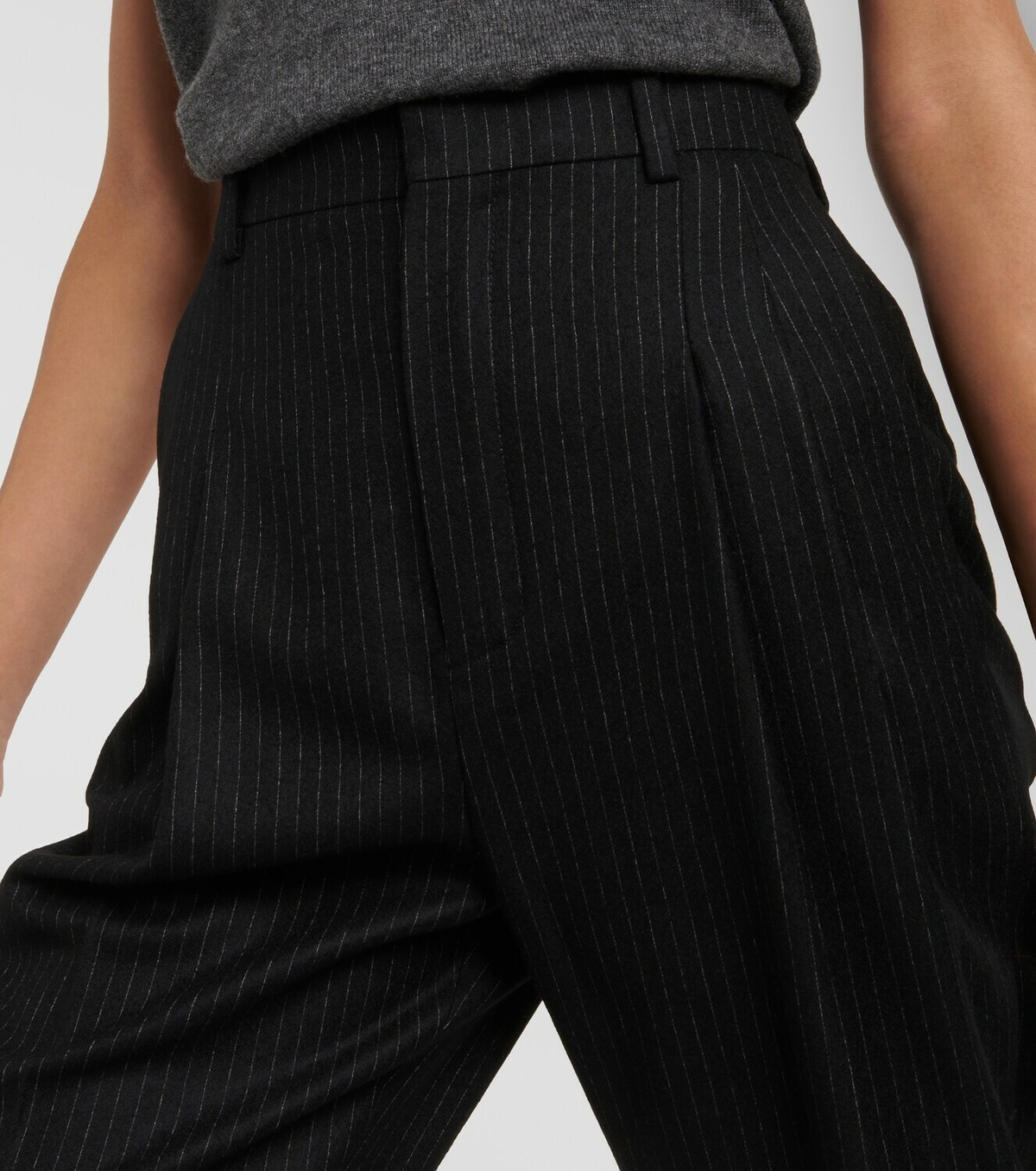 パンツ SAINT LAURENT PINSTRIPED WOOL STRAIGHT-LEG PANTS Saint Laurent Pinstripe high-rise wool wide-leg pants Saint