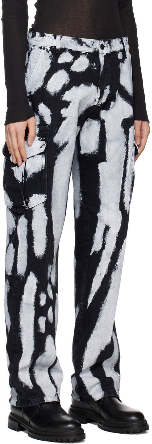 RtA Black & White Theo Denim Cargo Pants