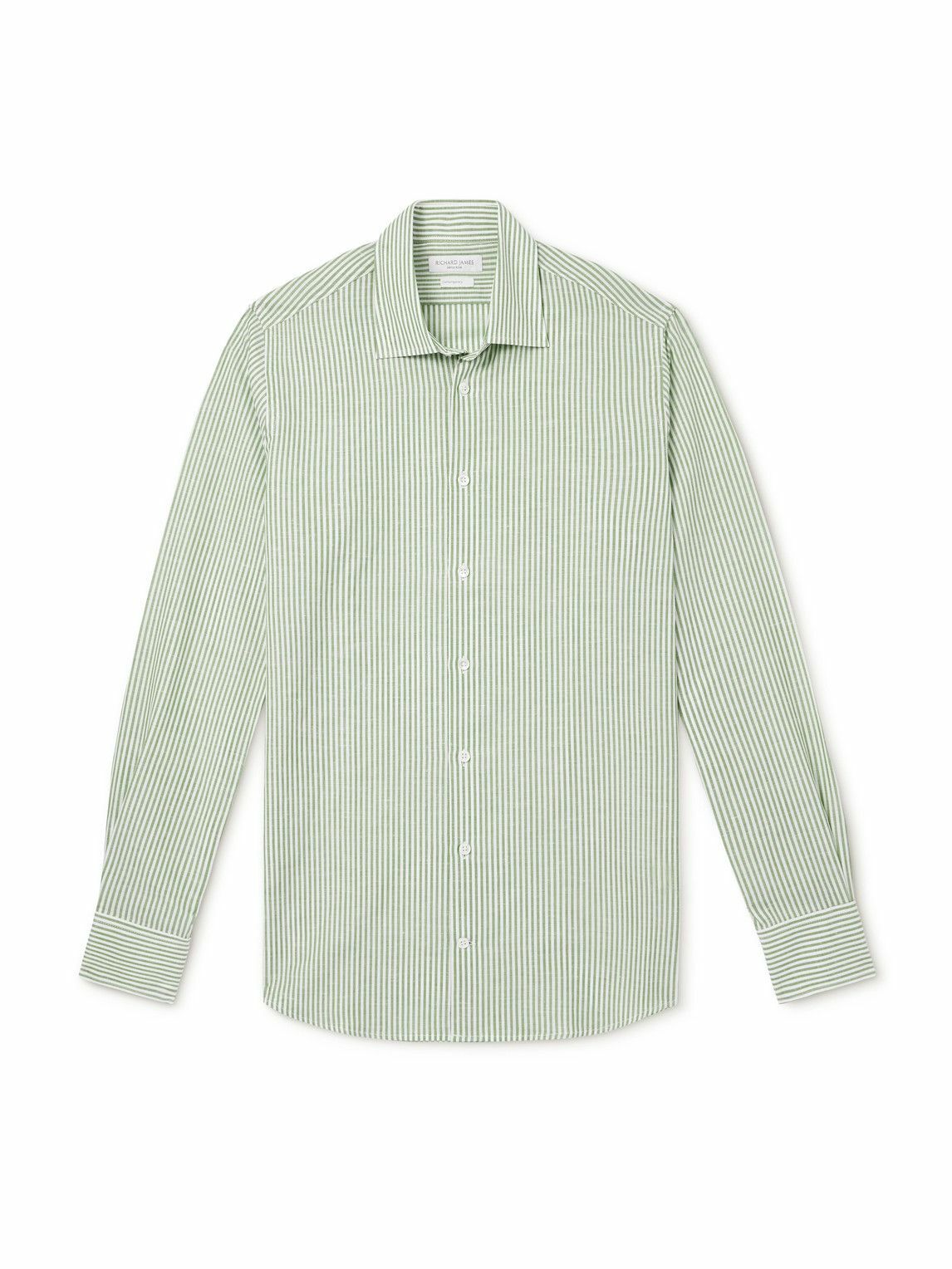 Richard James - Slim-Fit Striped Linen Shirt - Green