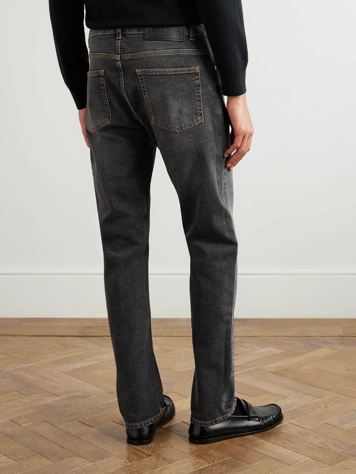 Etro - Roma Slim-Fit Straight-Leg Logo-Embroidered Jeans - Gray