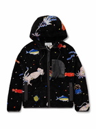 LOEWE - Suna Fujita Leather-Trimmed Fleece-Jacquard Hooded Jacket - Black