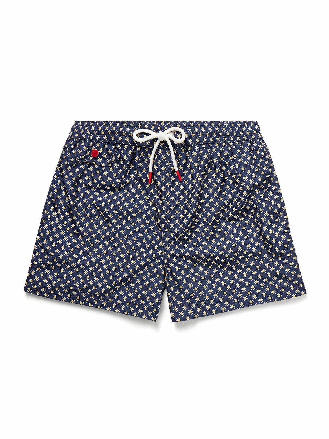 Kiton - Straight-Leg Mid-Length Printed Swim Shorts - Blue
