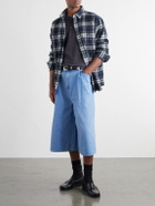 KAPITAL - Wide-Leg Pleated Denim Shorts - Blue