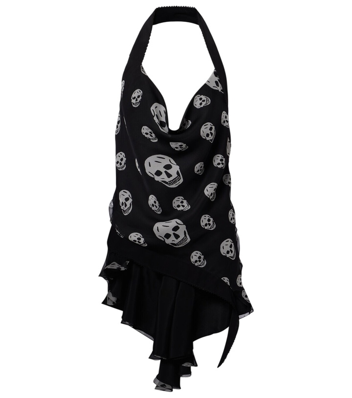 Photo: McQueen Skull asymmetric halterneck chiffon top