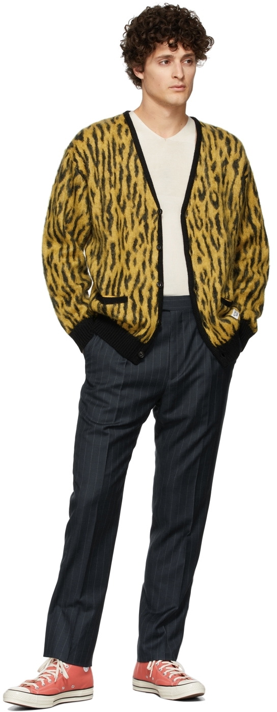 WACKO MARIA Yellow Leopard Mohair 'Guilty Parties' Cardigan Wacko