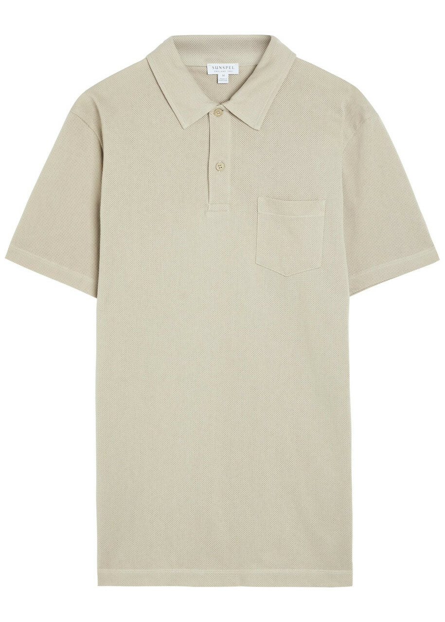 Sunspel Cotton-mesh Polo Shirt Light Grey