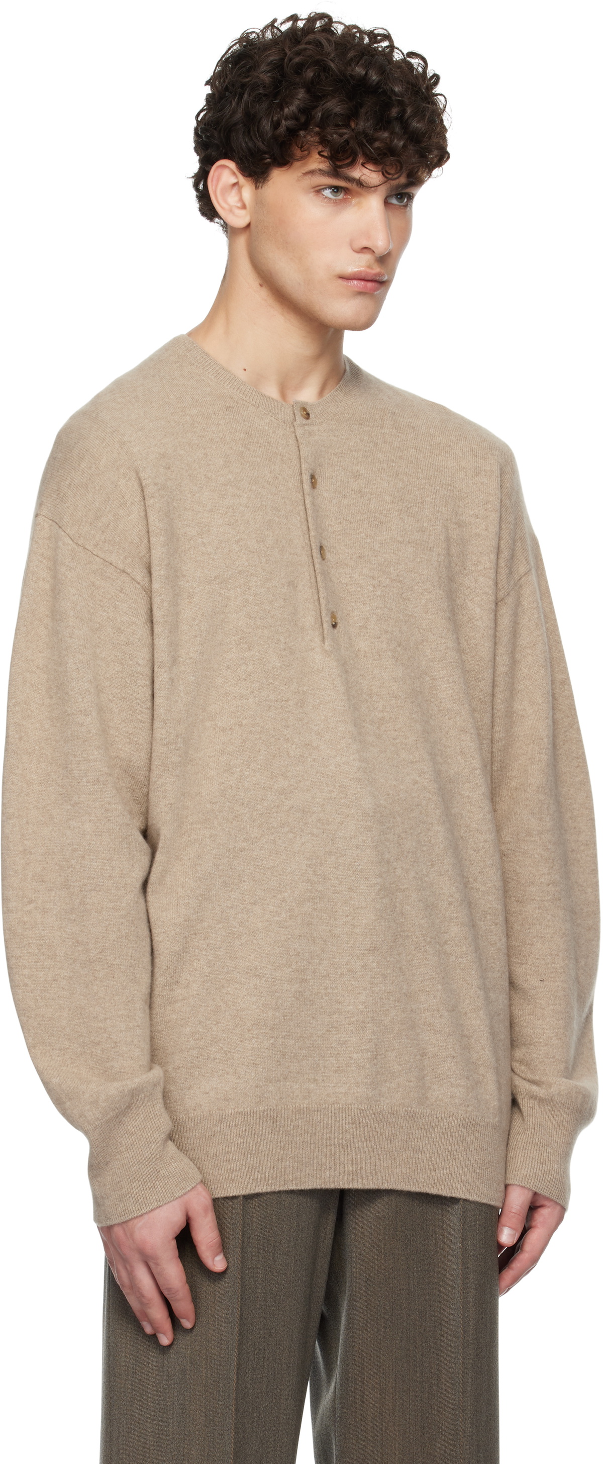 YLÈVE Beige Cashmere Henley
