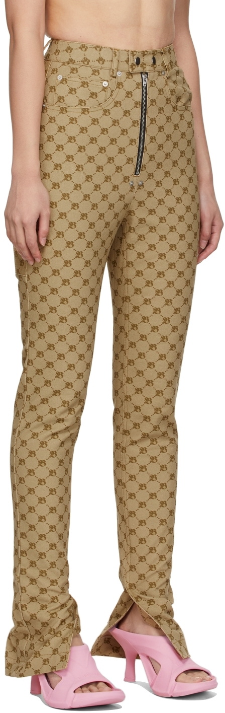 BONBOM Beige Monogram Slit Bottom Jeans
