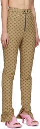 BONBOM Beige Monogram Slit Bottom Jeans